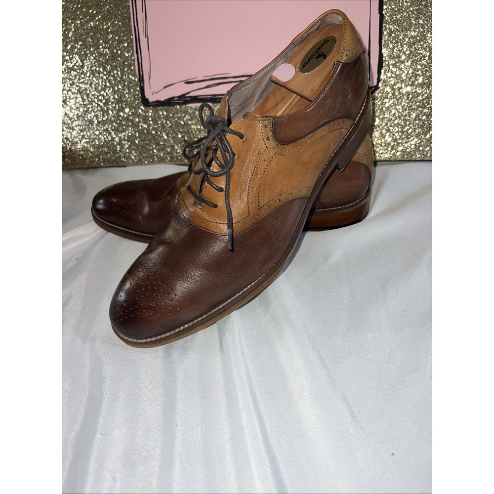 Johnston & Murphy 12 Mens Oxford Dress Shoes Brogue‎ Cap Toe Caramel Leather